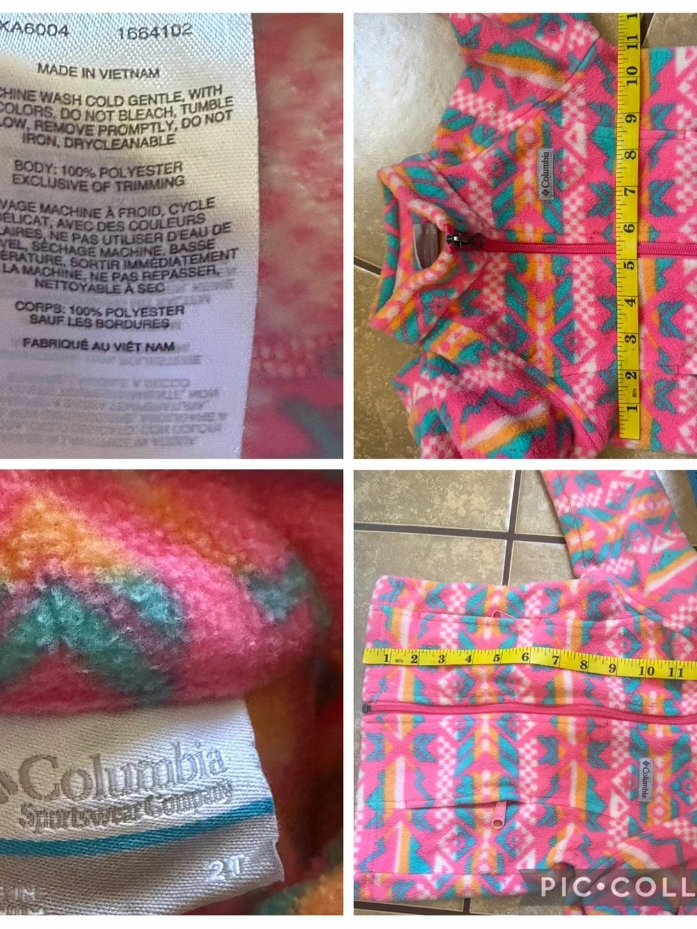 Columbia Aztec Fleece Zip Up Jacket Sz 2T bright Hike Travel Cozy
